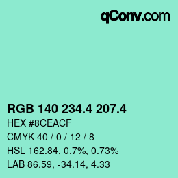 カラーコード: RGB 140 234.4 207.4 | qconv.com
