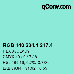 カラーコード: RGB 140 234.4 217.4 | qconv.com