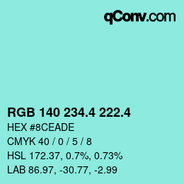 カラーコード: RGB 140 234.4 222.4 | qconv.com