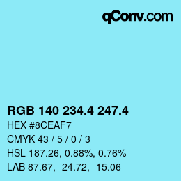 カラーコード: RGB 140 234.4 247.4 | qconv.com