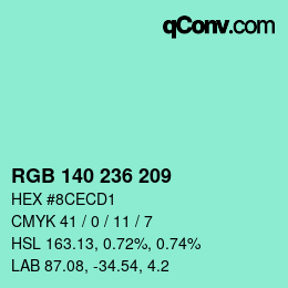 カラーコード: RGB 140 236 209 | qconv.com