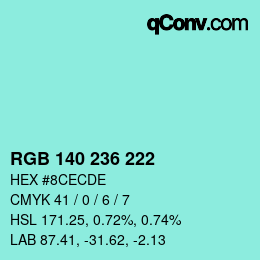 Color code: RGB 140 236 222 | qconv.com