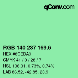 カラーコード: RGB 140 237 169.6 | qconv.com