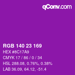 Color code: RGB 140 23 169 | qconv.com