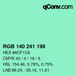 Color code: RGB 140 241 198 | qconv.com