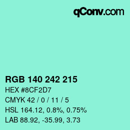 Color code: RGB 140 242 215 | qconv.com
