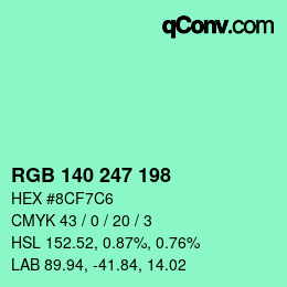 Color code: RGB 140 247 198 | qconv.com