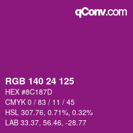 Color code: RGB 140 24 125 | qconv.com