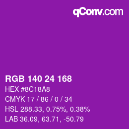 カラーコード: RGB 140 24 168 | qconv.com