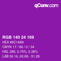 カラーコード: RGB 140 24 169 | qconv.com