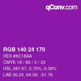 颜色代码: RGB 140 24 170 | qconv.com