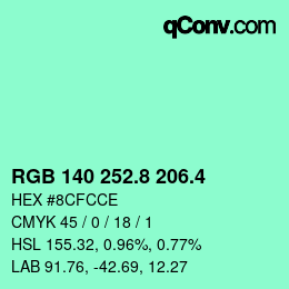 カラーコード: RGB 140 252.8 206.4 | qconv.com