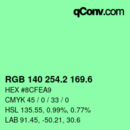 カラーコード: RGB 140 254.2 169.6 | qconv.com