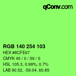 カラーコード: RGB 140 254 103 | qconv.com