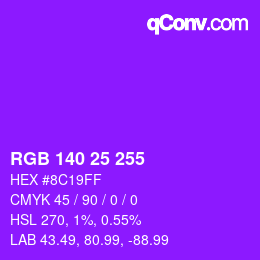 Color code: RGB 140 25 255 | qconv.com