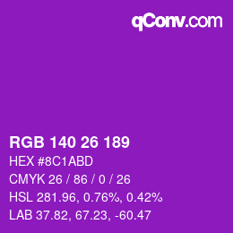 Color code: RGB 140 26 189 | qconv.com