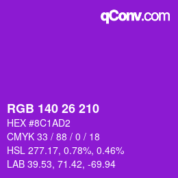 颜色代码: RGB 140 26 210 | qconv.com