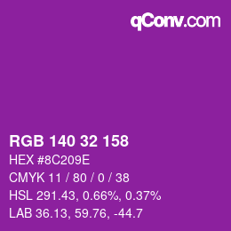 颜色代码: RGB 140 32 158 | qconv.com