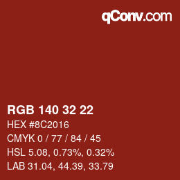 Color code: RGB 140 32 22 | qconv.com