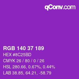 Color code: RGB 140 37 189 | qconv.com