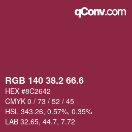 カラーコード: RGB 140 38.2 66.6 | qconv.com