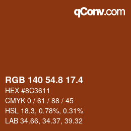 カラーコード: RGB 140 54.8 17.4 | qconv.com