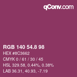 カラーコード: RGB 140 54.8 98 | qconv.com