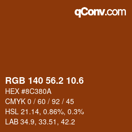 カラーコード: RGB 140 56.2 10.6 | qconv.com