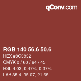 カラーコード: RGB 140 56.6 50.6 | qconv.com
