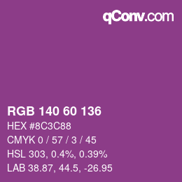 カラーコード: RGB 140 60 136 | qconv.com