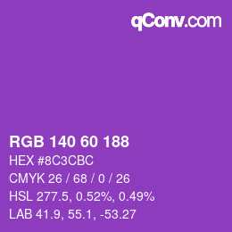 颜色代码: RGB 140 60 188 | qconv.com