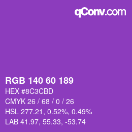 颜色代码: RGB 140 60 189 | qconv.com