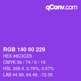 カラーコード: RGB 140 60 229 | qconv.com