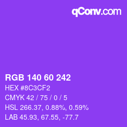 Color code: RGB 140 60 242 | qconv.com