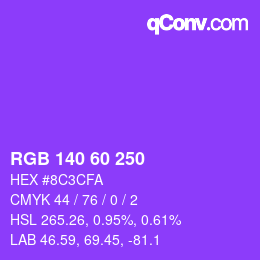 カラーコード: RGB 140 60 250 | qconv.com