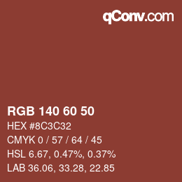 颜色代码: RGB 140 60 50 | qconv.com