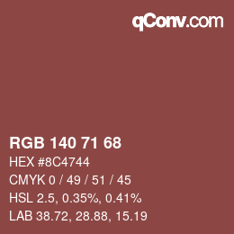 Color code: RGB 140 71 68 | qconv.com