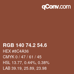 カラーコード: RGB 140 74.2 54.6 | qconv.com