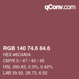 カラーコード: RGB 140 74.6 84.6 | qconv.com