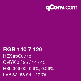 カラーコード: RGB 140 7 120 | qconv.com