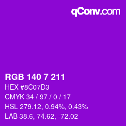 カラーコード: RGB 140 7 211 | qconv.com