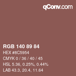 颜色代码: RGB 140 89 84 | qconv.com