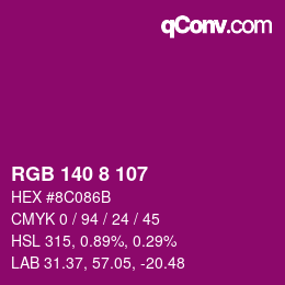 カラーコード: RGB 140 8 107 | qconv.com
