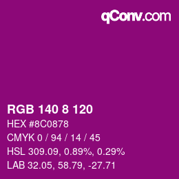 颜色代码: RGB 140 8 120 | qconv.com