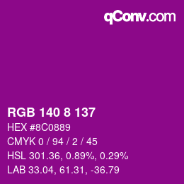 颜色代码: RGB 140 8 137 | qconv.com