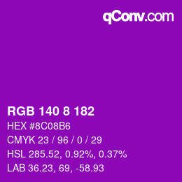 颜色代码: RGB 140 8 182 | qconv.com