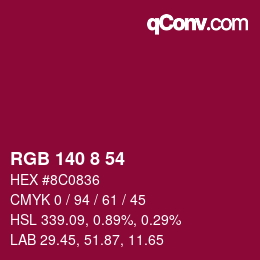 颜色代码: RGB 140 8 54 | qconv.com