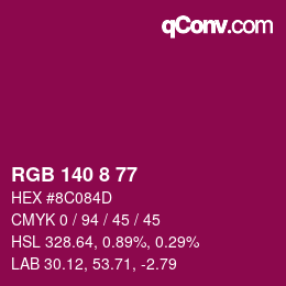 颜色代码: RGB 140 8 77 | qconv.com