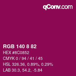颜色代码: RGB 140 8 82 | qconv.com