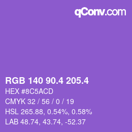カラーコード: RGB 140 90.4 205.4 | qconv.com